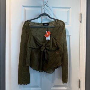 Cider Khaki Tie-Front Blouse